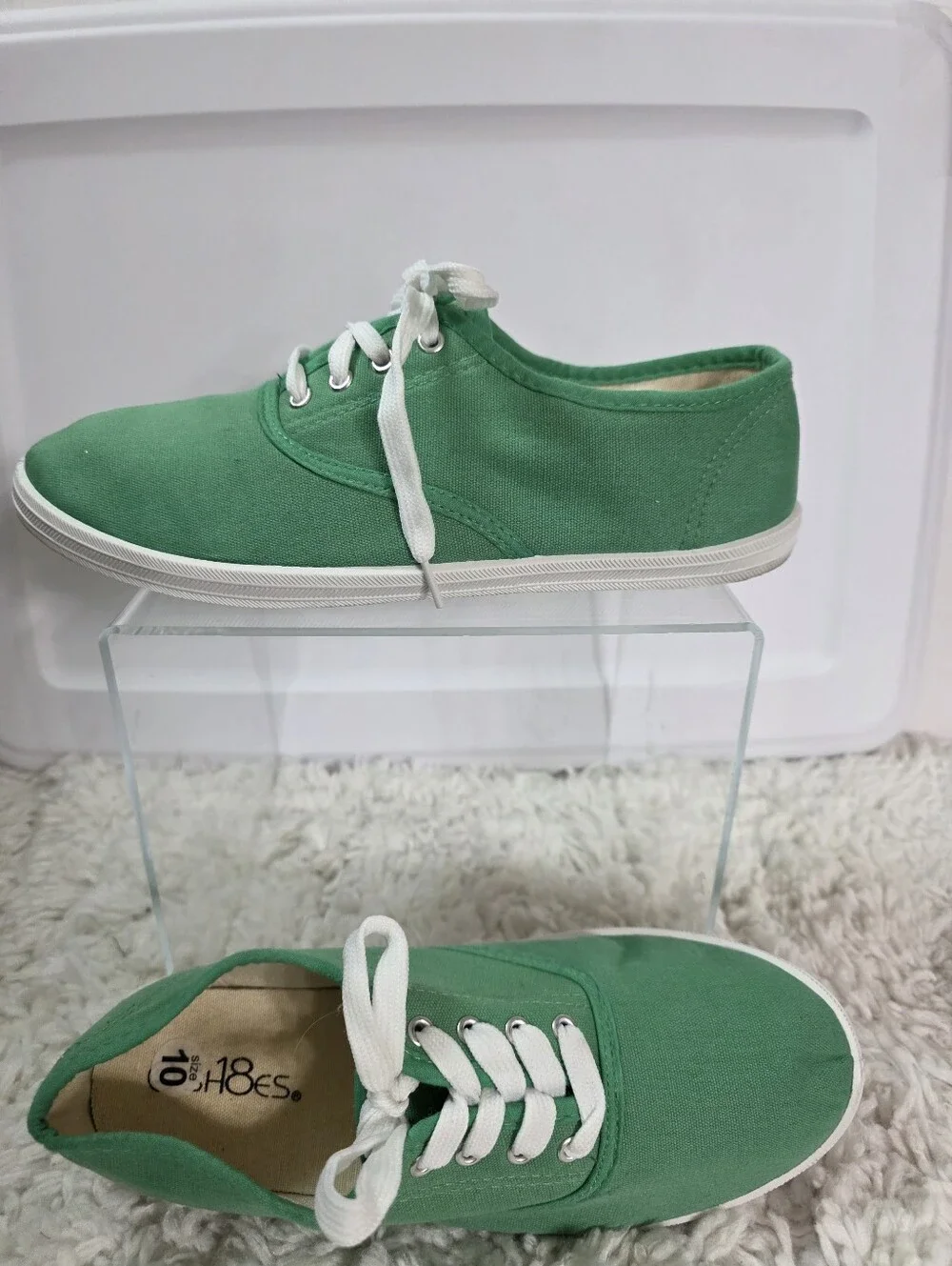 Shoes8teen Canvas Lace-Up Sneakers, Size:10, Color: Green, White Laces